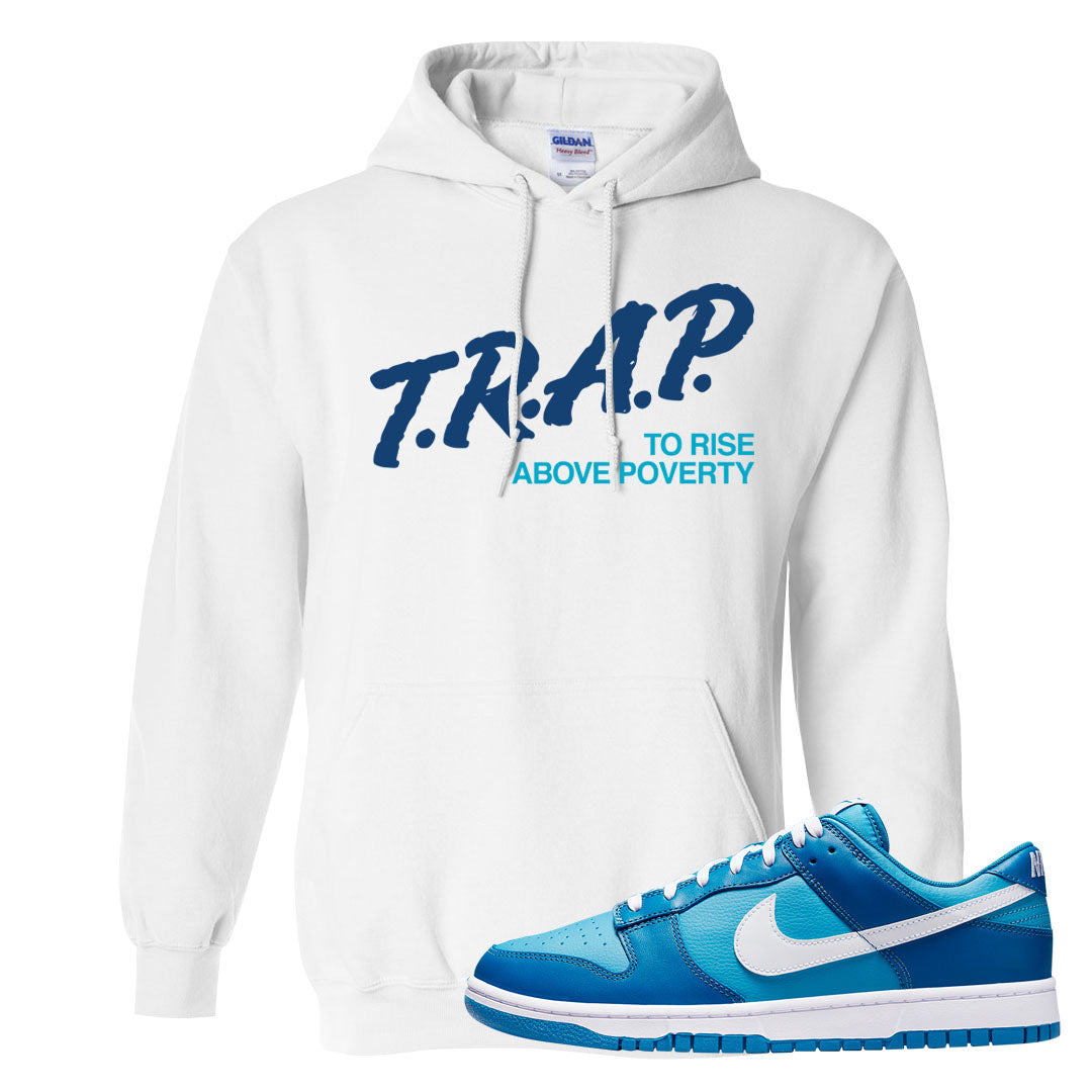 Dark Marina Blue Low Dunks Hoodie | Trap To Rise Above Poverty, White