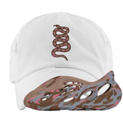 MX Sand Grey Foam Runners Distressed Dad Hat | Coiled Snake, White