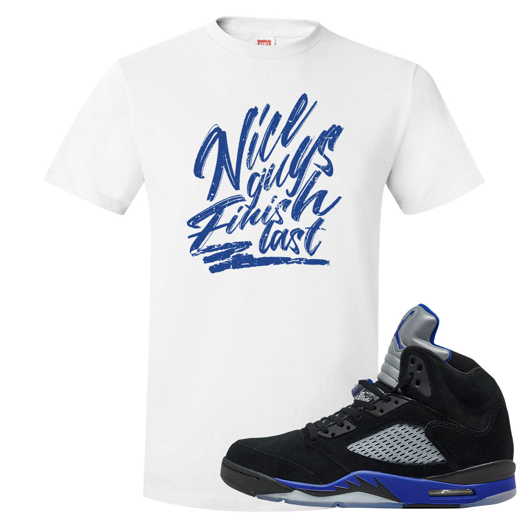 Racer Blue 5s T Shirt | Nice Guys Finish Last, White