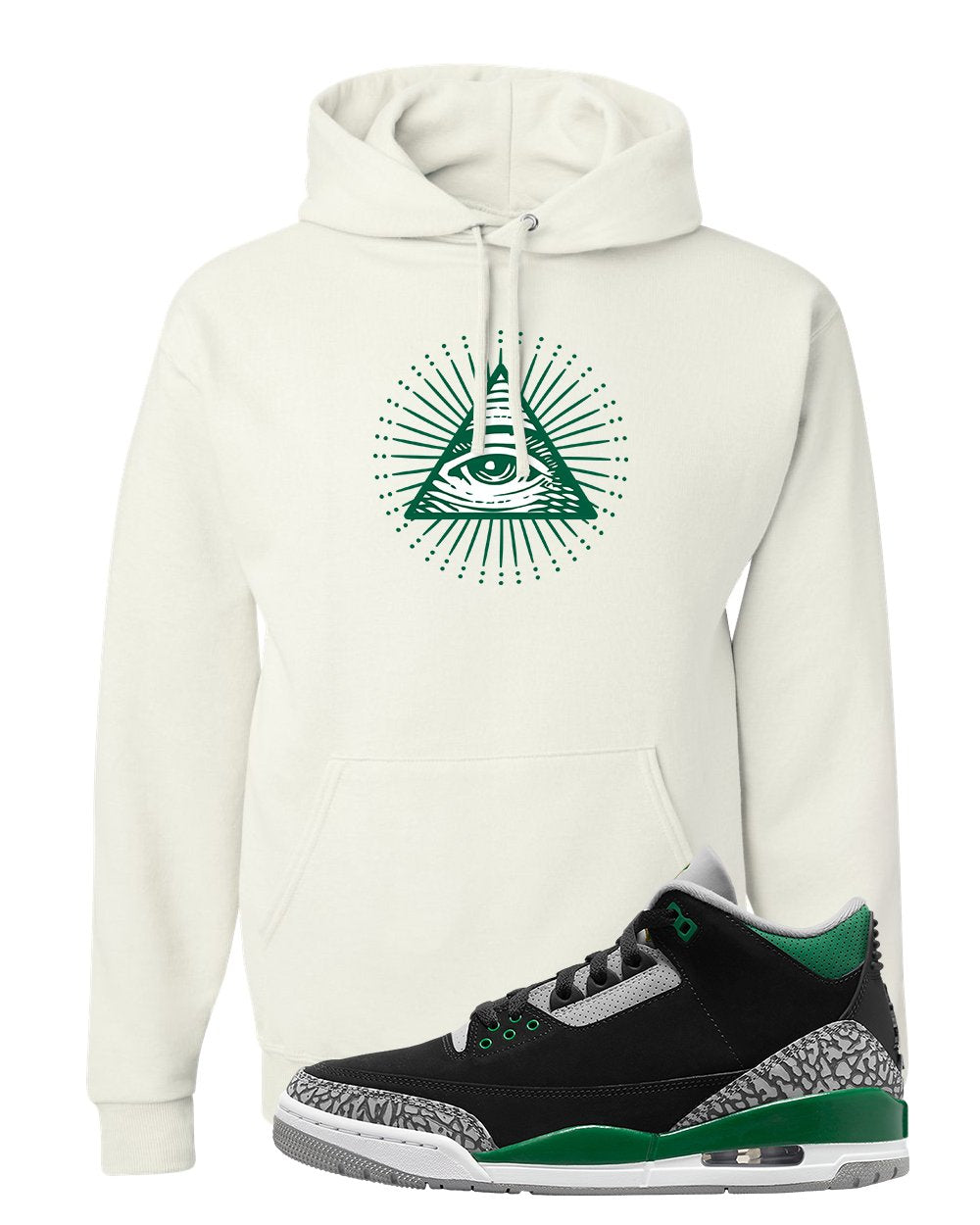 Pine Green 3s Hoodie | All Seeing Eye, White