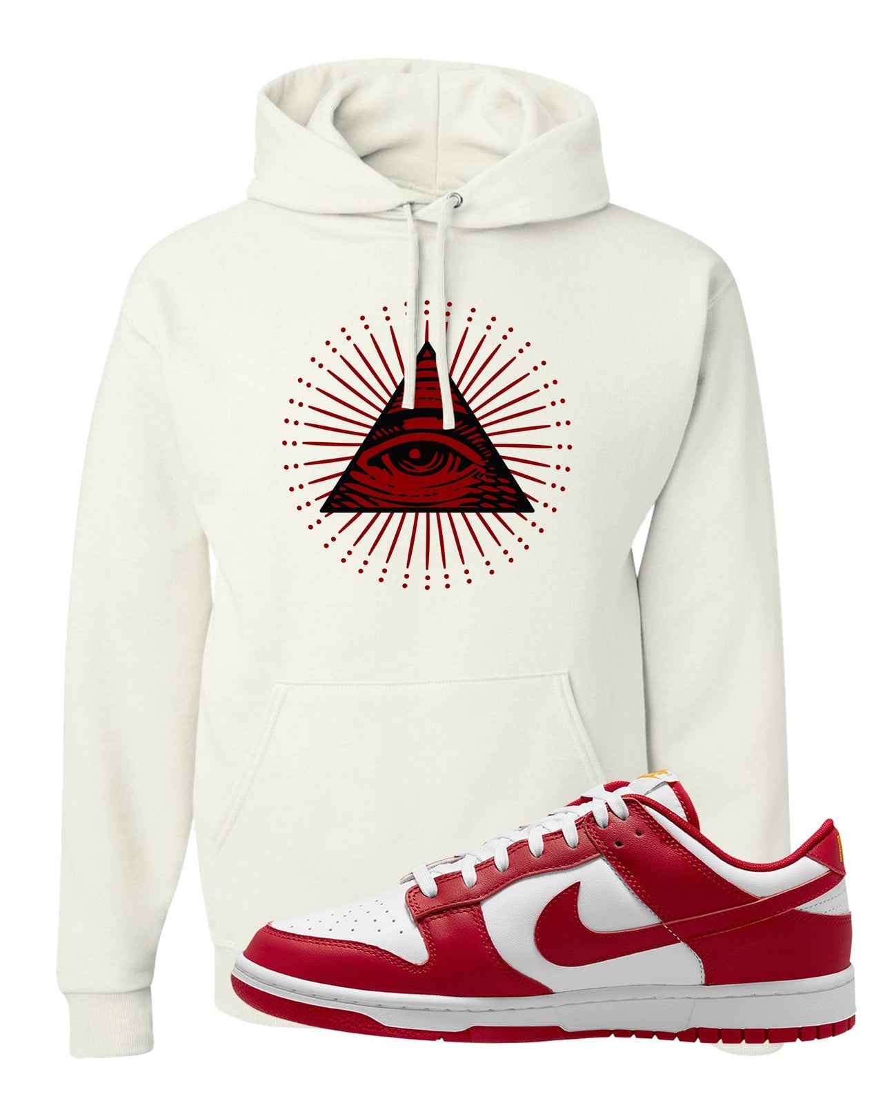 Red White Yellow Low Dunks Hoodie | All Seeing Eye, White