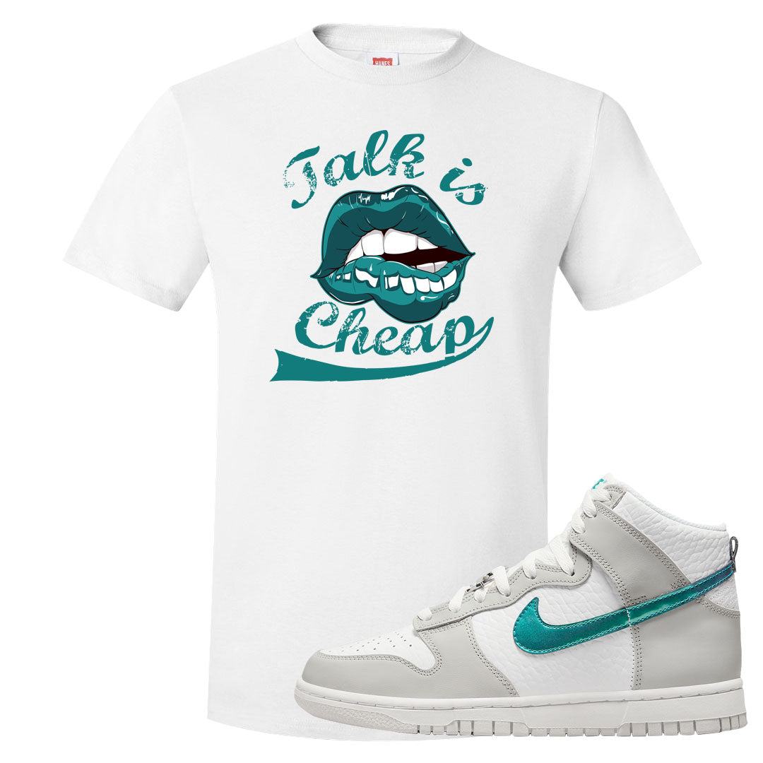 White Grey Turquoise High Dunks T Shirt | Talk Is Cheap, White