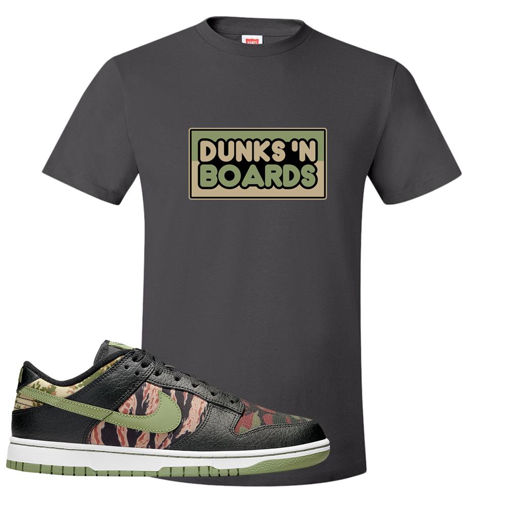 Multi Camo Low Dunks T Shirt | Dunks N Boards, Smoke Grey