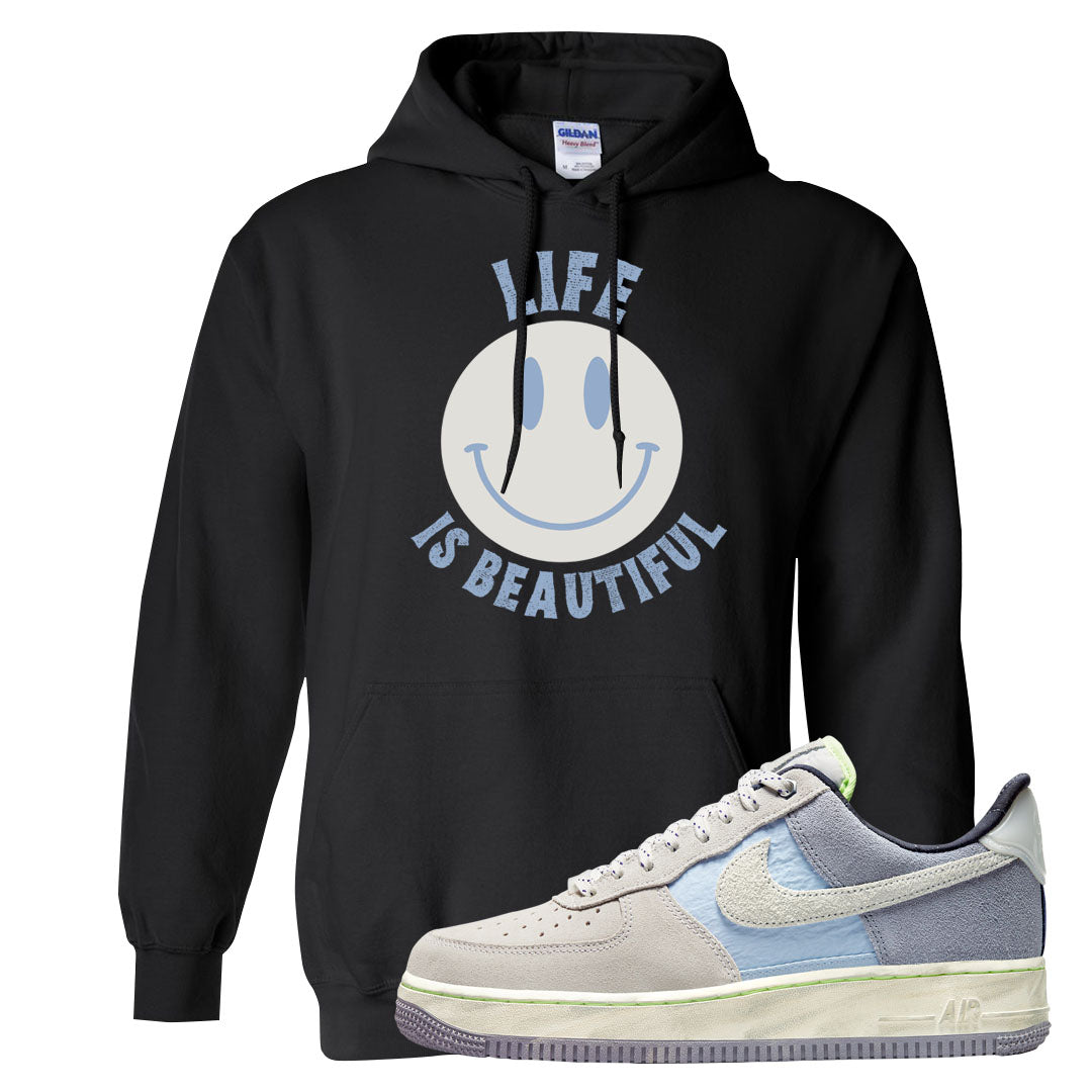 Womens Mountain White Blue AF 1s Hoodie | Smile Life Is Beautiful, Light Blue