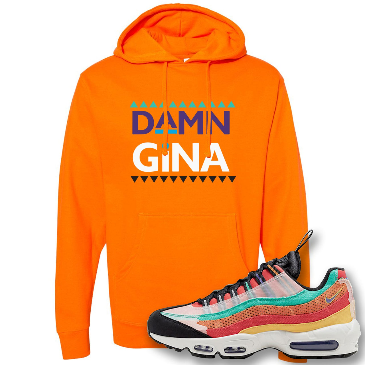 Air Max 95 Black History Month Sneaker Safety Orange Pullover Hoodie | Hoodie to match Nike Air Max 95 Black History Month Shoes | Damn Gina