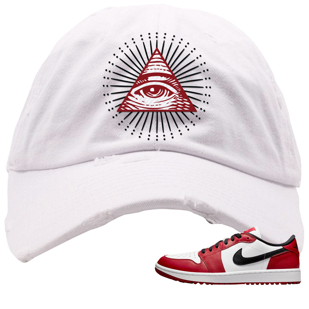 Chicago Golf Low 1s Distressed Dad Hat | All Seeing Eye, White