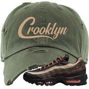 Dark Army Orange Blaze 95s Distressed Dad Hat | Crooklyn, Olive