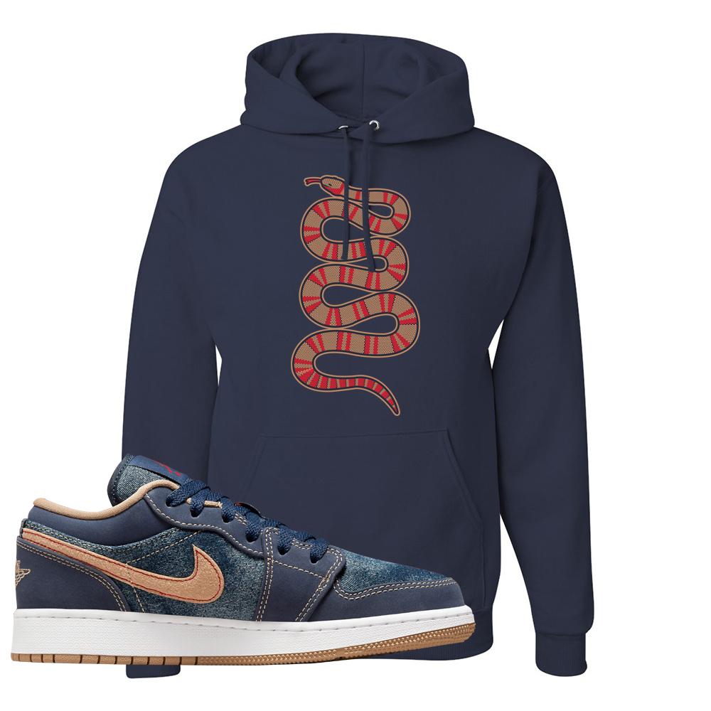 Denim Gum Bottom Low 1s Hoodie | Coiled Snake, Navy Blue