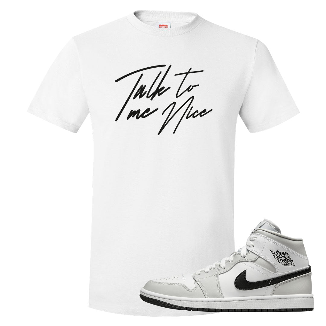 Light Smoke Grey Mid 1s T Shirt | Talk To Me Nice, White