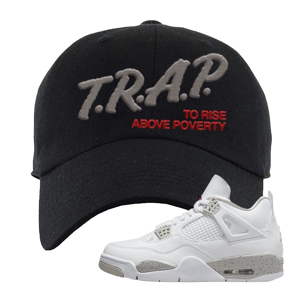 Tech Grey 4s Dad Hat | Trap To Rise Above Poverty, Black