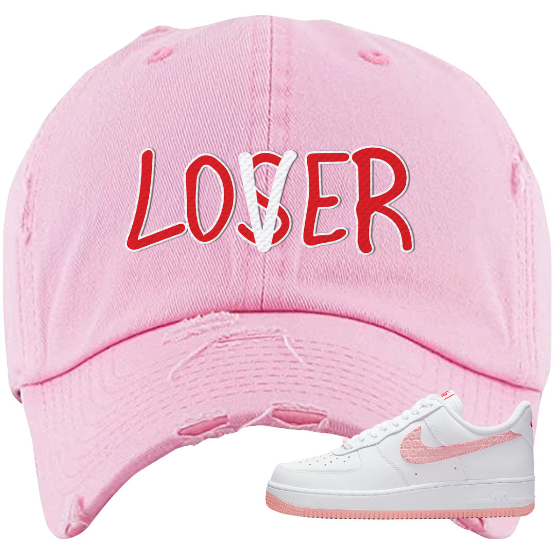 Valentine's Day 2022 AF1s Distressed Dad Hat | Lover, Light Pink