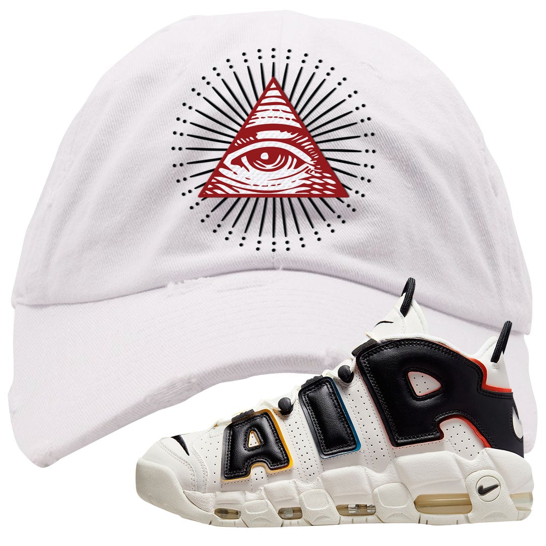 Multicolor Uptempos Distressed Dad Hat | All Seeing Eye, White