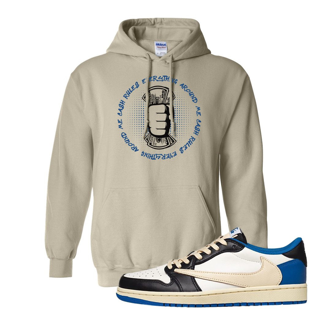 Sail Black Military Blue Shy Pink Low 1s Hoodie | Cash Rules Everything Around Me, Sand