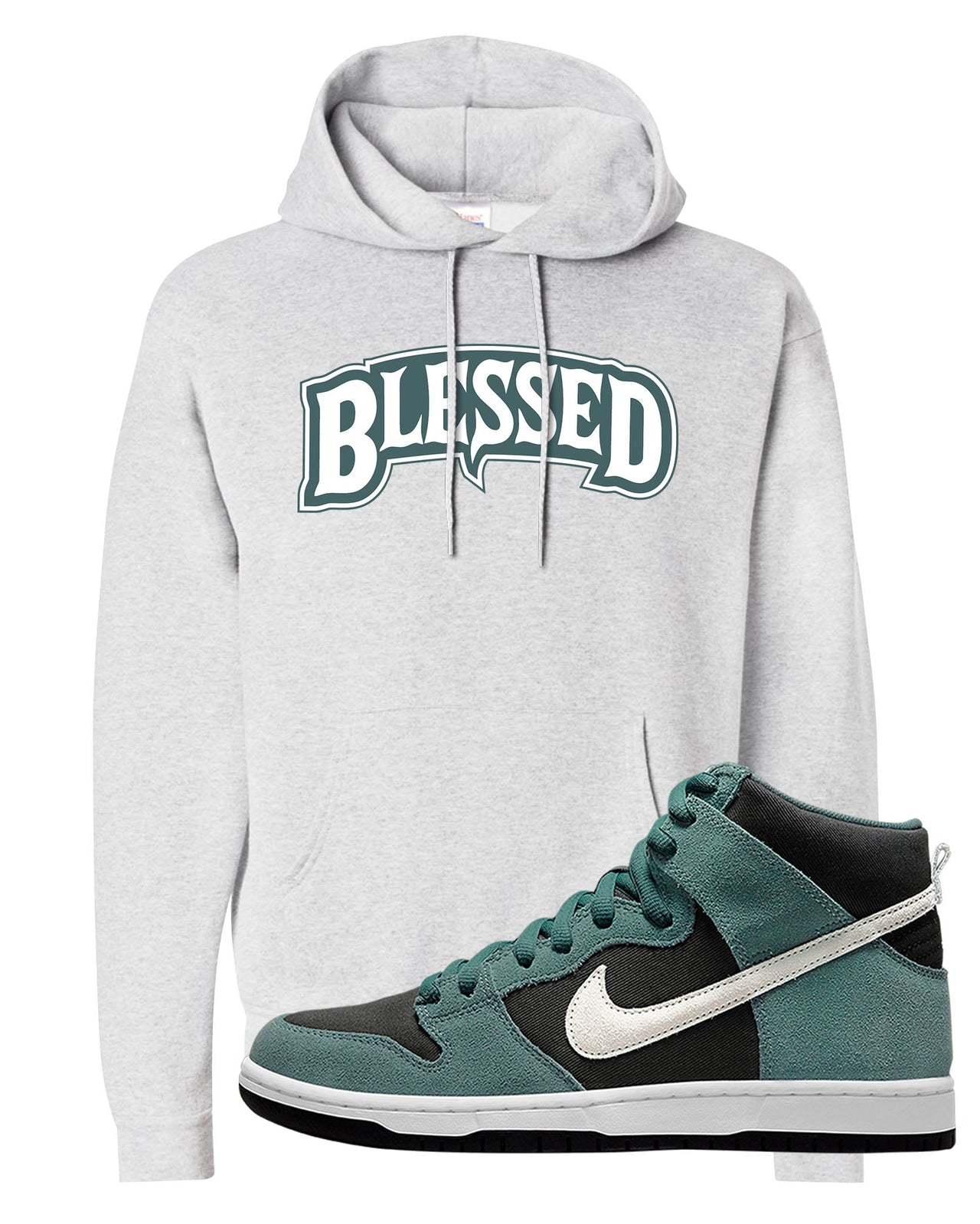 Green Suede High Dunks Hoodie | Blessed Arch, Ash
