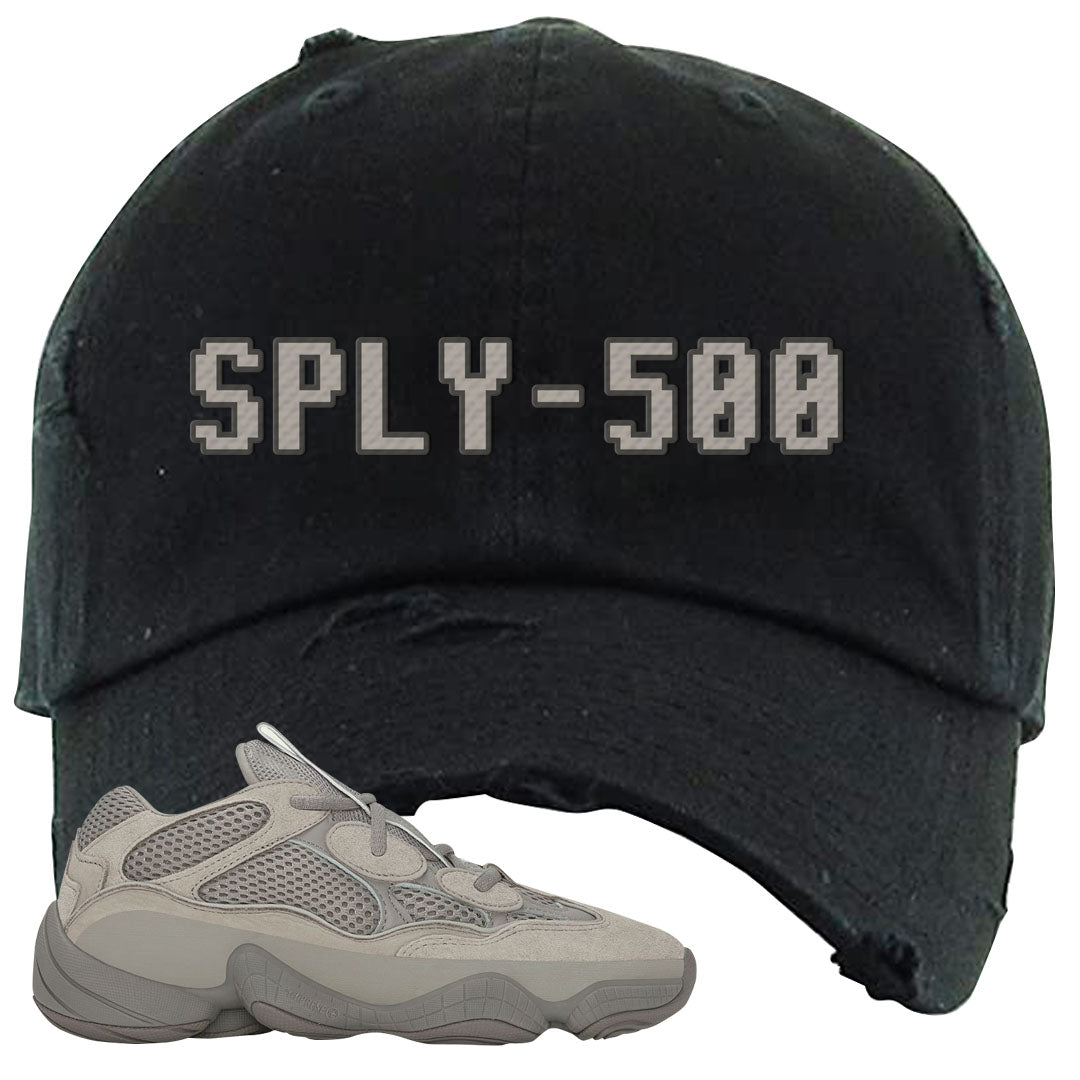 Ash Grey 500s Distressed Dad Hat | Sply-500, Black