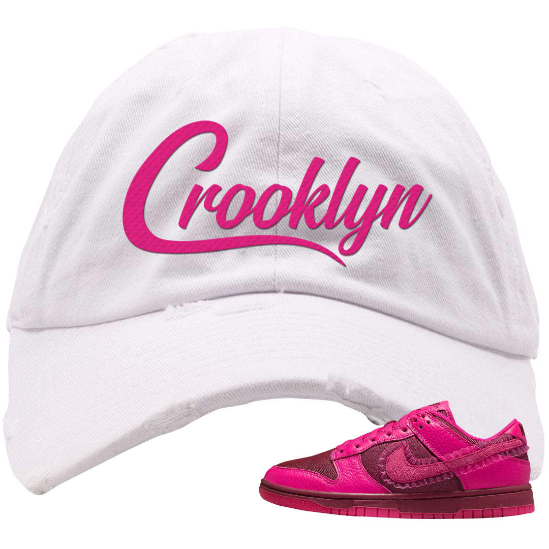 2022 Valentine's Day Low Dunks Distressed Dad Hat | Crooklyn, White