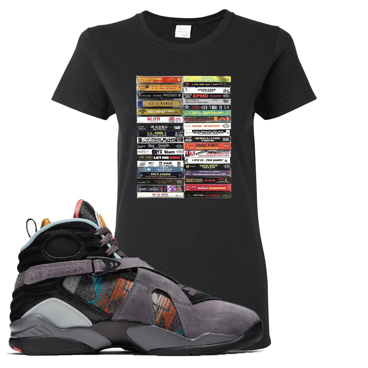 Jordan 8 N7 Pendleton Cassette Black Sneaker Hook Up Women's T-Shirt
