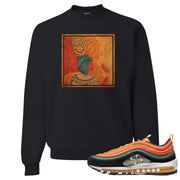 Printed on the front of the Air Max 97 Sunburst Black Sneaker Matching Crewneck Sweatshirt is the Vintage Egyptian logo