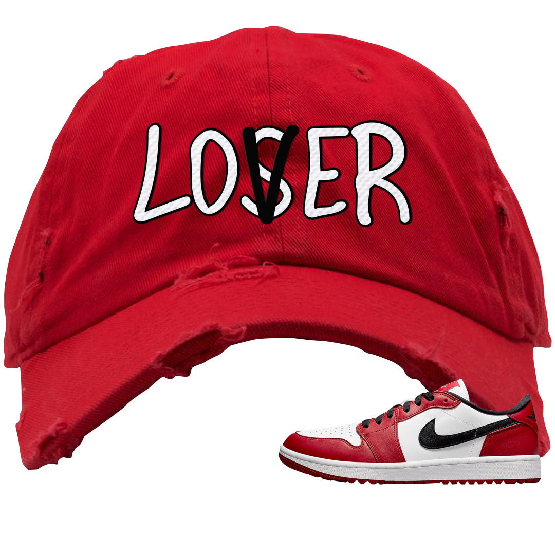 Chicago Golf Low 1s Distressed Dad Hat | Lover, Red