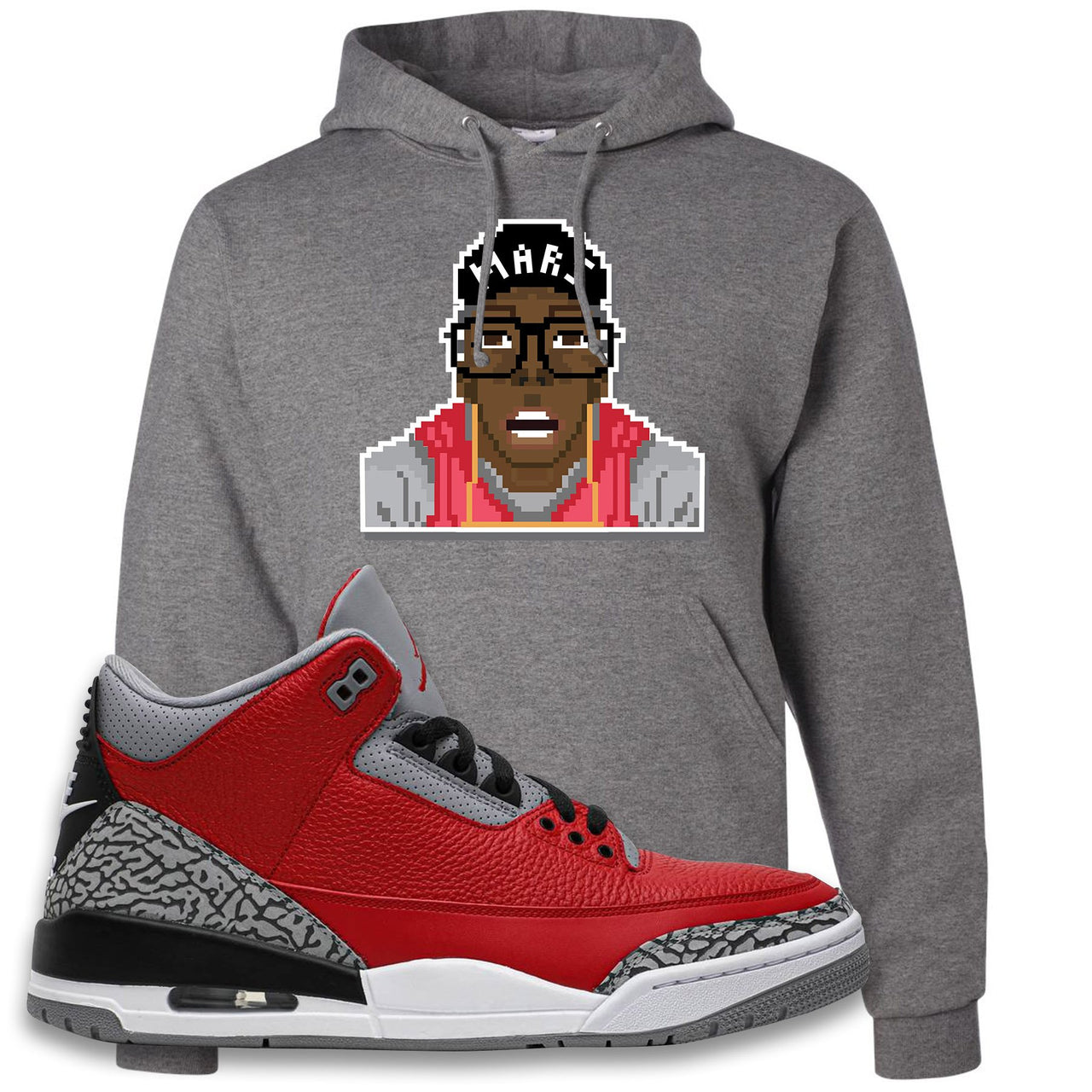 Jordan 3 Red Cement Chicago All-Star Sneaker Oxford Pullover Hoodie | Hoodie to match Jordan 3 All Star Red Cement Shoes | Mars Pixel