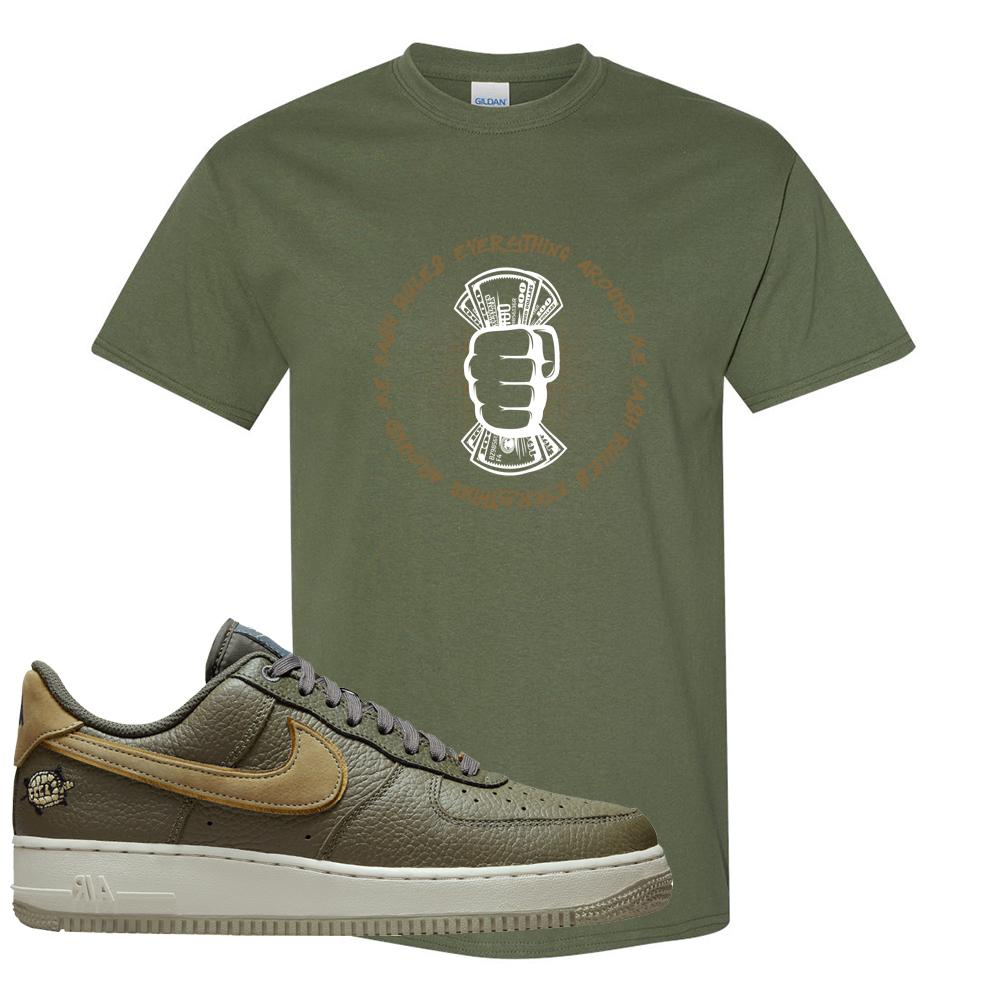 Tortoise Low AF1s T Shirt | Cash Rules Everything Around Me, Military Green