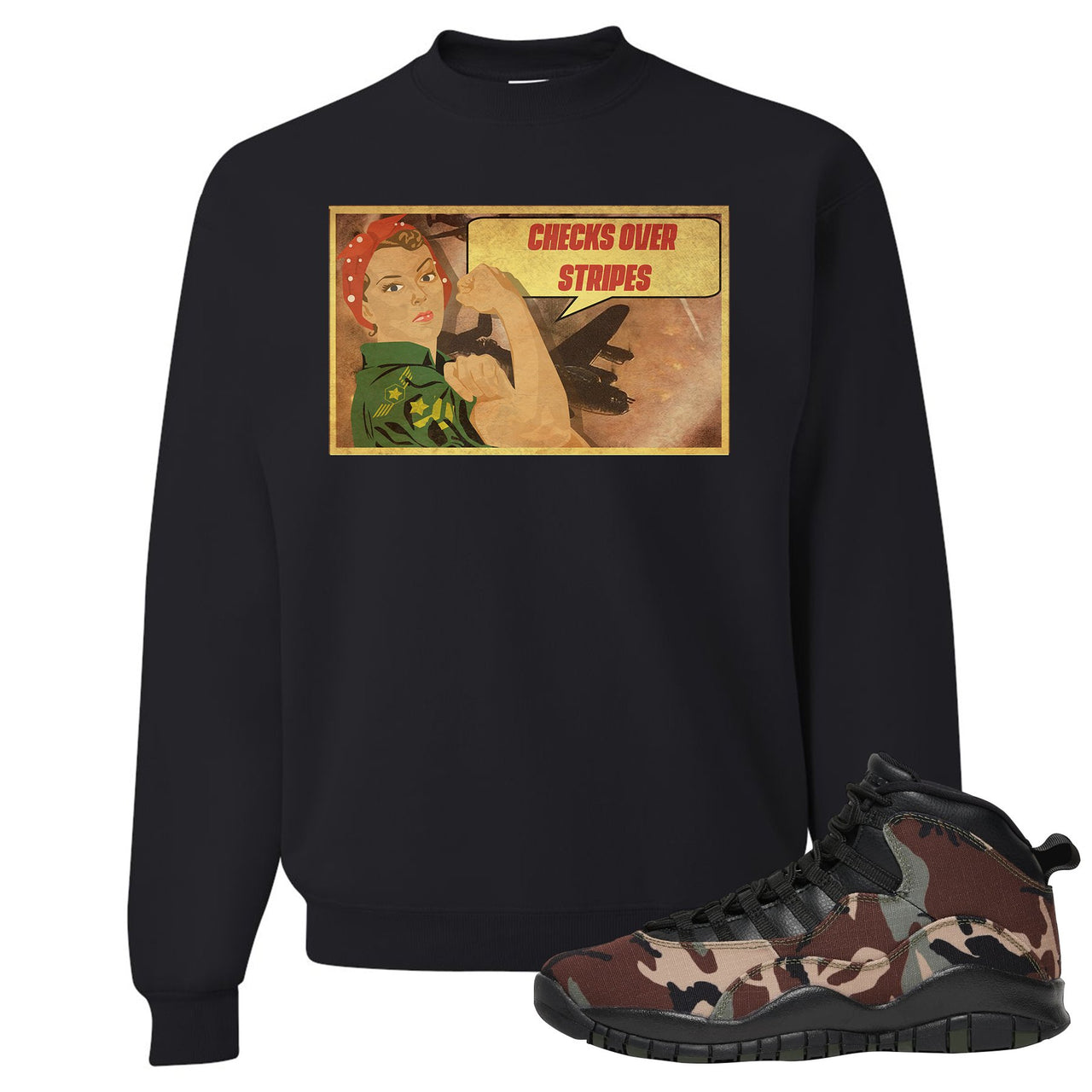 Woodland Camo 10s Crewneck Sweatshirt | Vintage Girl, Black