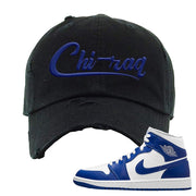 Air Jordan 1 Mid Kentucky Blue Distressed Dad Hat | Chiraq, Black