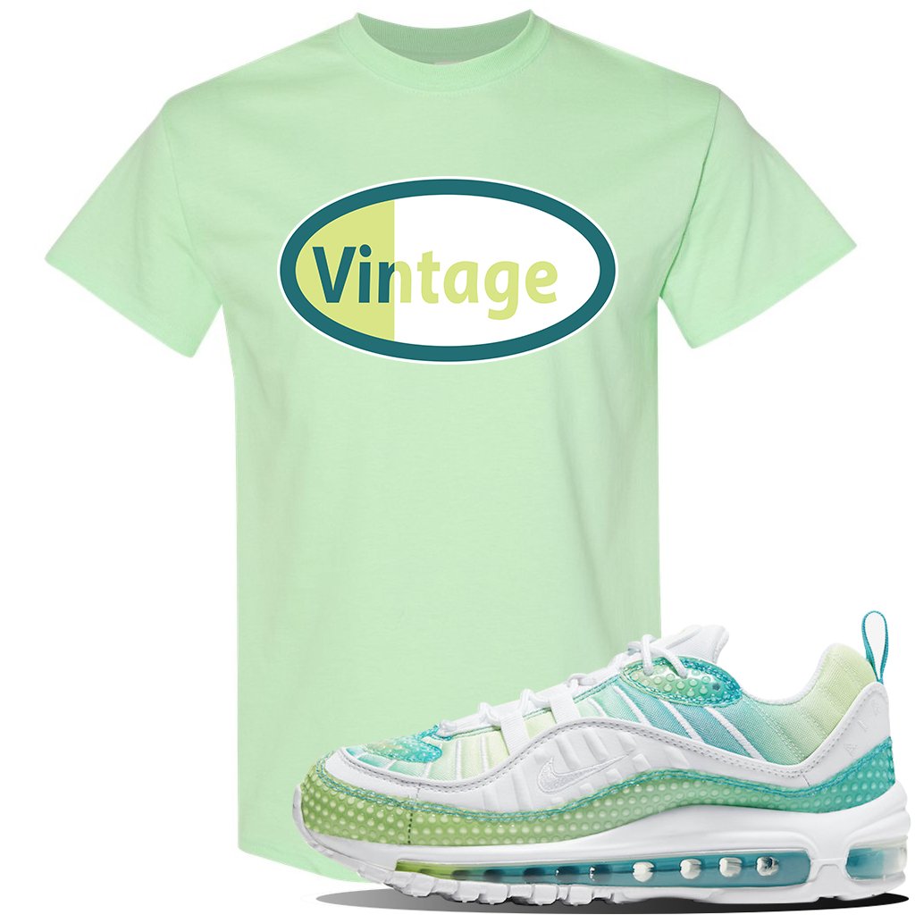 WMNS Air Max 98 Bubble Pack Sneaker Mint Green T Shirt | Tees to match Nike WMNS Air Max 98 Bubble Pack Shoes | Vintage Oval