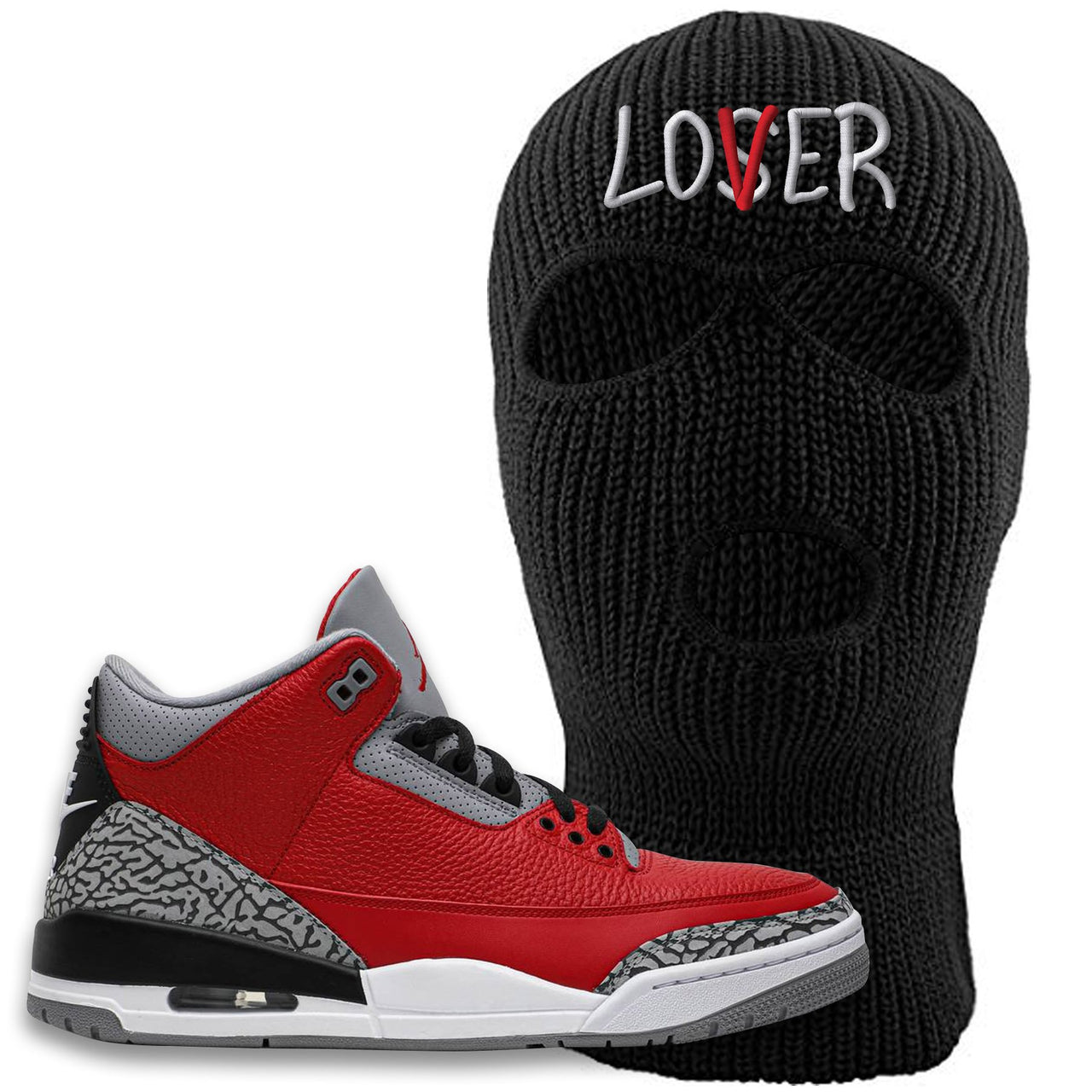 Jordan 3 Red Cement Chicago All-Star Sneaker Black Ski Mask | Winter Mask to match Jordan 3 All Star Red Cement Shoes | Lover