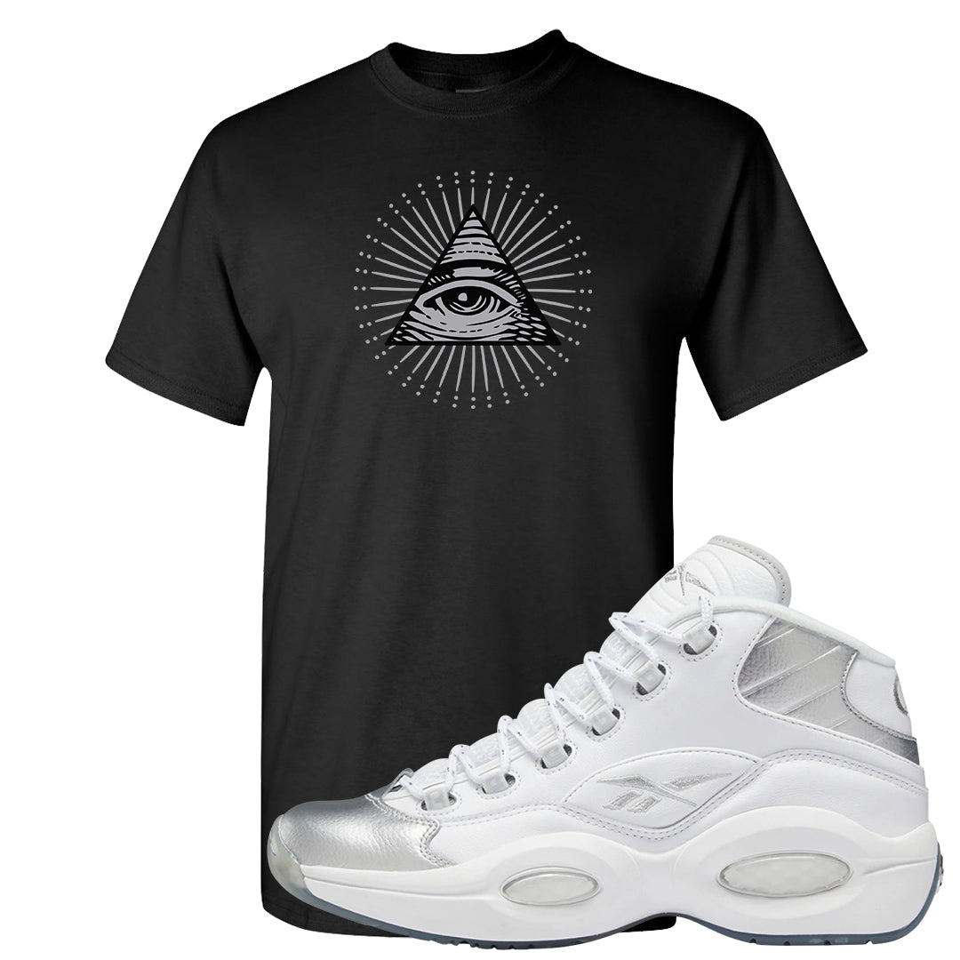 25th Anniversary Mid Questions T Shirt | All Seeing Eye, Black