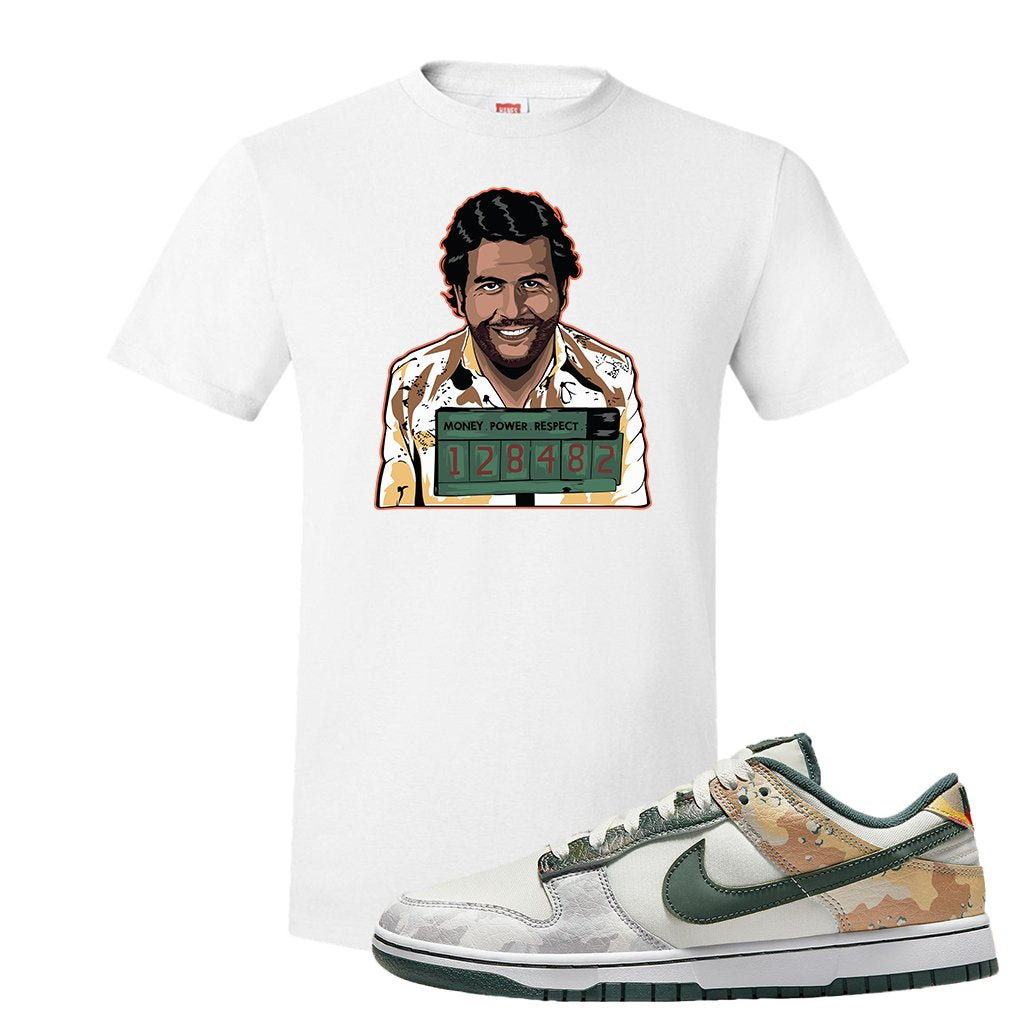 Camo Low Dunks T Shirt | Escobar Illustration, White
