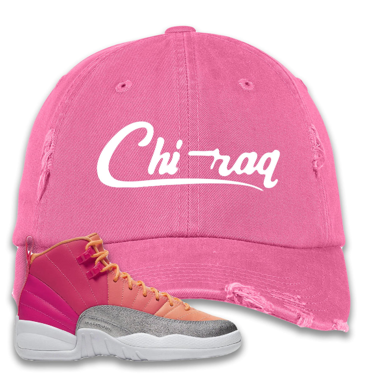 Jordan 12 GS Hot Punch Chiraq Light Pink Sneaker Hook Up Distressed Dad Hat