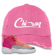 Jordan 12 GS Hot Punch Chiraq Light Pink Sneaker Hook Up Distressed Dad Hat