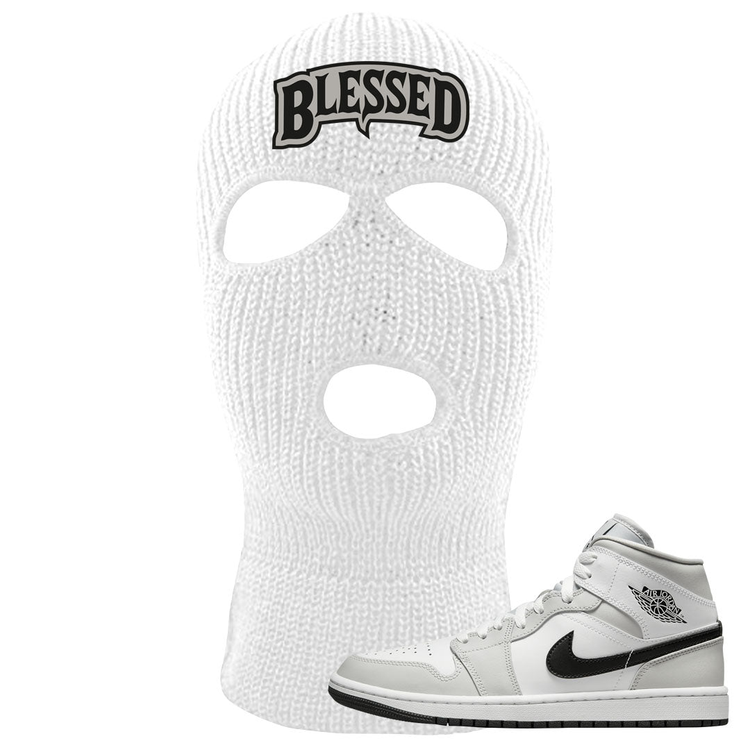 Light Smoke Grey Mid 1s Ski Mask | Blessed Arch, White