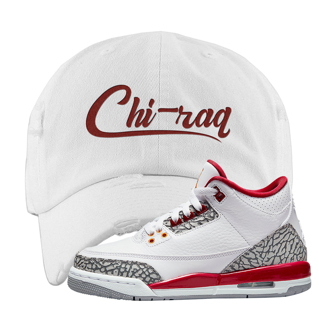 Cardinal Red 3s Distressed Dad Hat | Chiraq, White