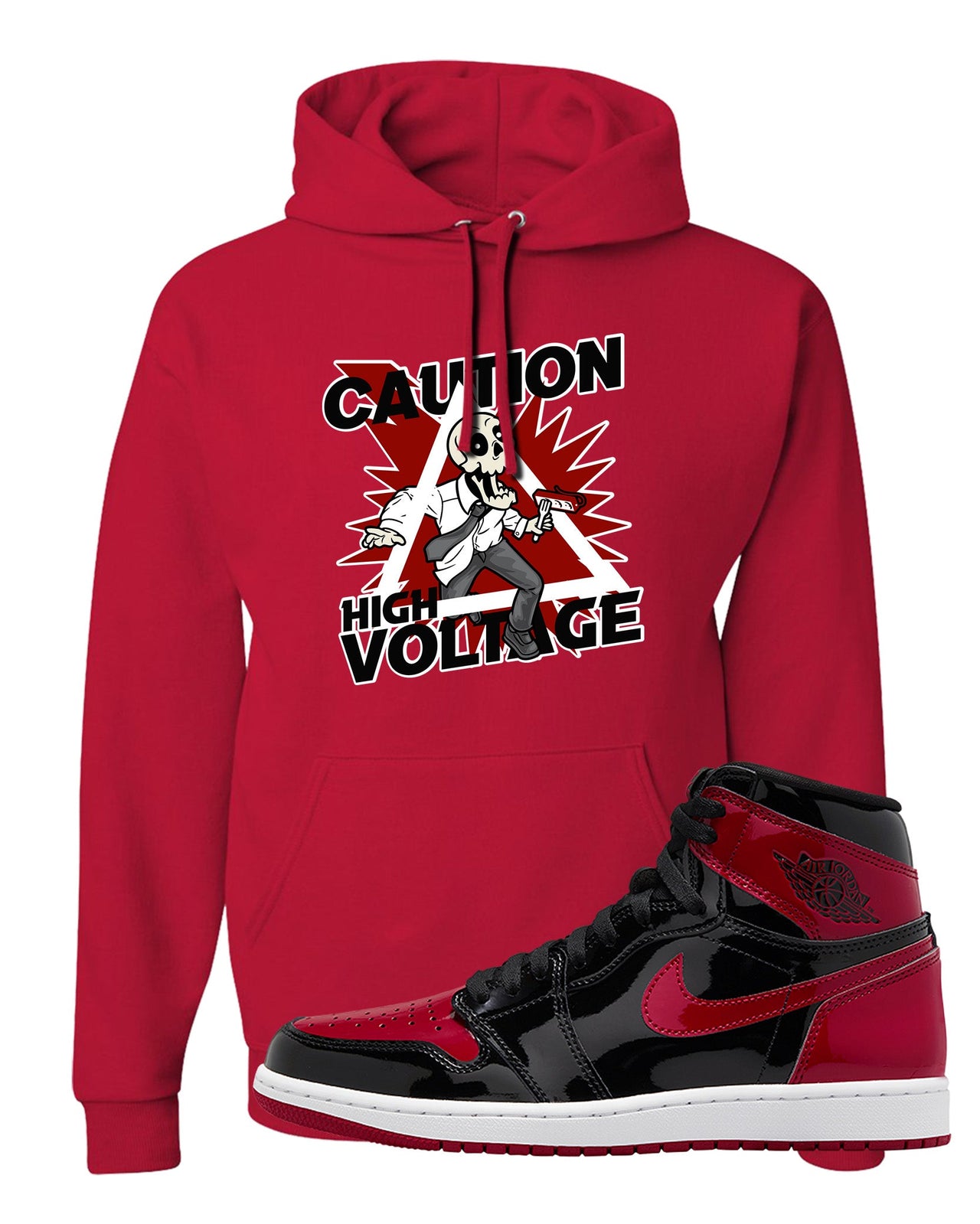 Patent Bred 1s Hoodie | Caution High Voltage, Red