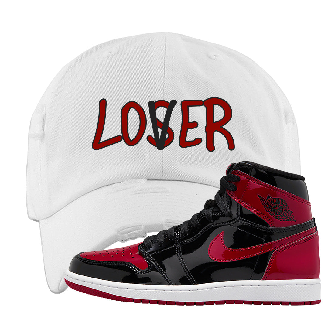 Patent Bred 1s Distressed Dad Hat | Lover, White