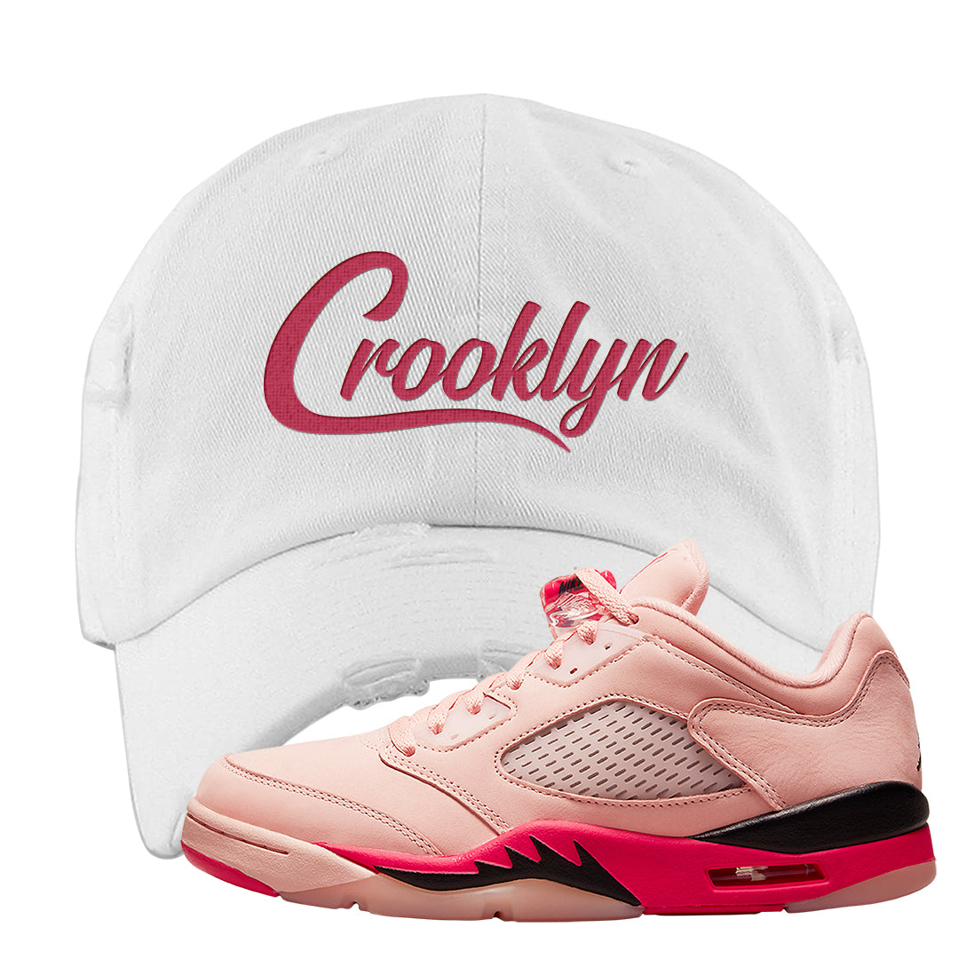 Arctic Pink Low 5s Distressed Dad Hat | Crooklyn, White