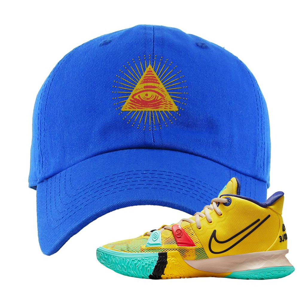 1 World 1 People Yellow 7s Dad Hat | All Seeing Eye, Royal