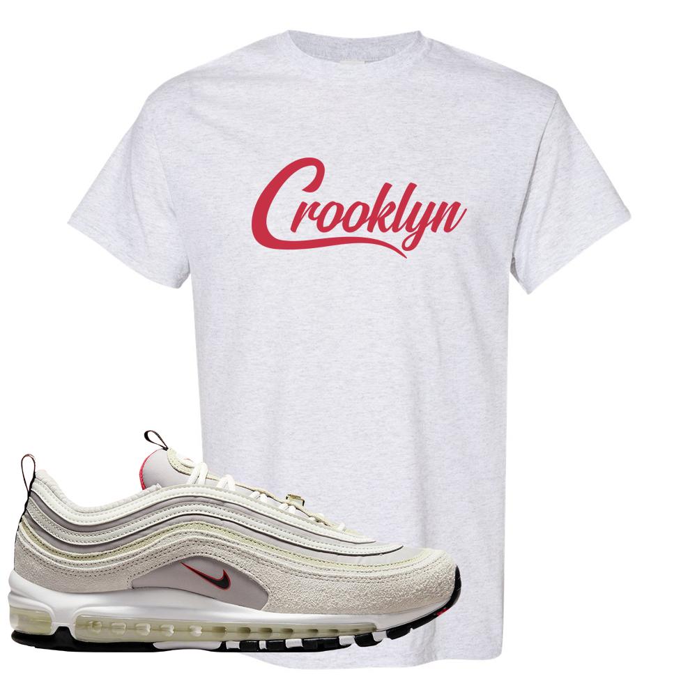 First Use Suede 97s T Shirt | Crooklyn, Ash