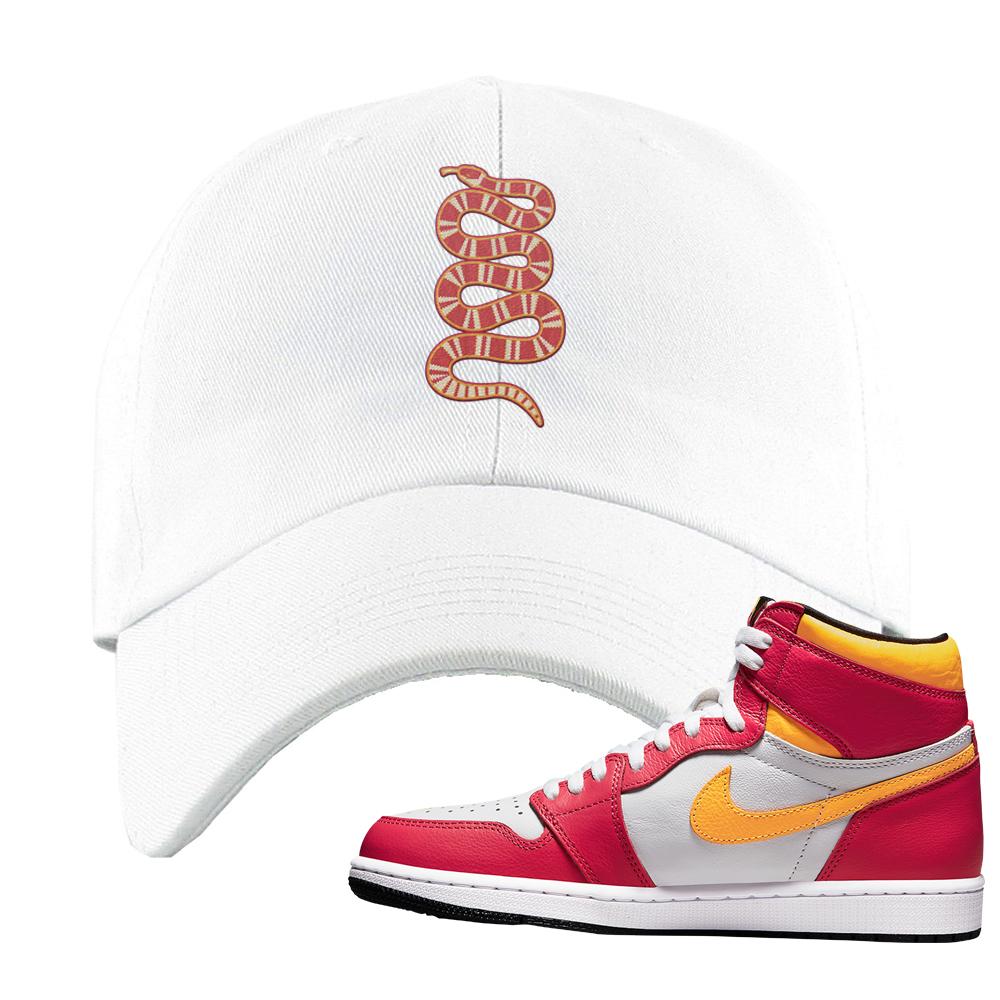 Air Jordan 1 Light Fusion Red Dad Hat | Coiled Snake, White
