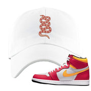 Air Jordan 1 Light Fusion Red Dad Hat | Coiled Snake, White