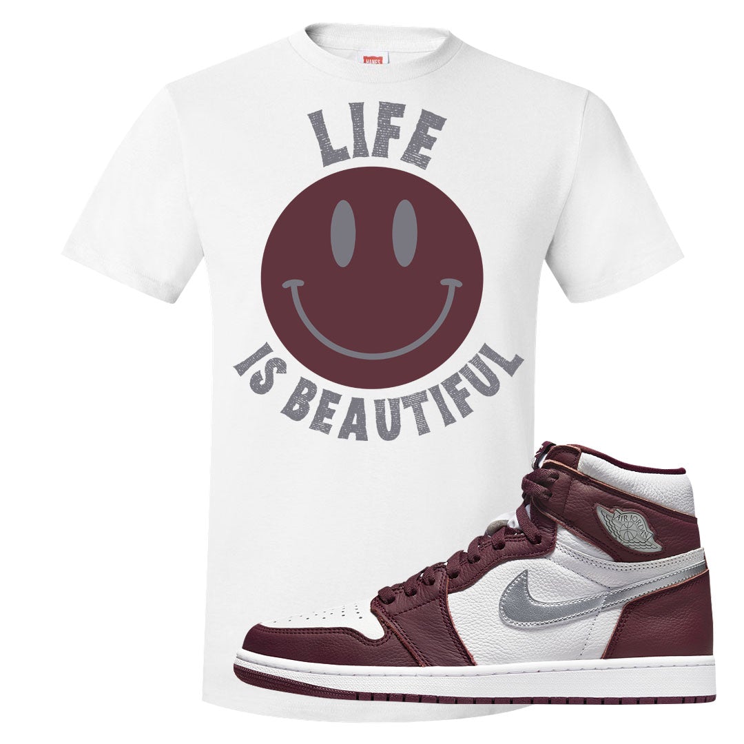 Bordeaux 1s T Shirt | Smile Life Is Beautiful, White