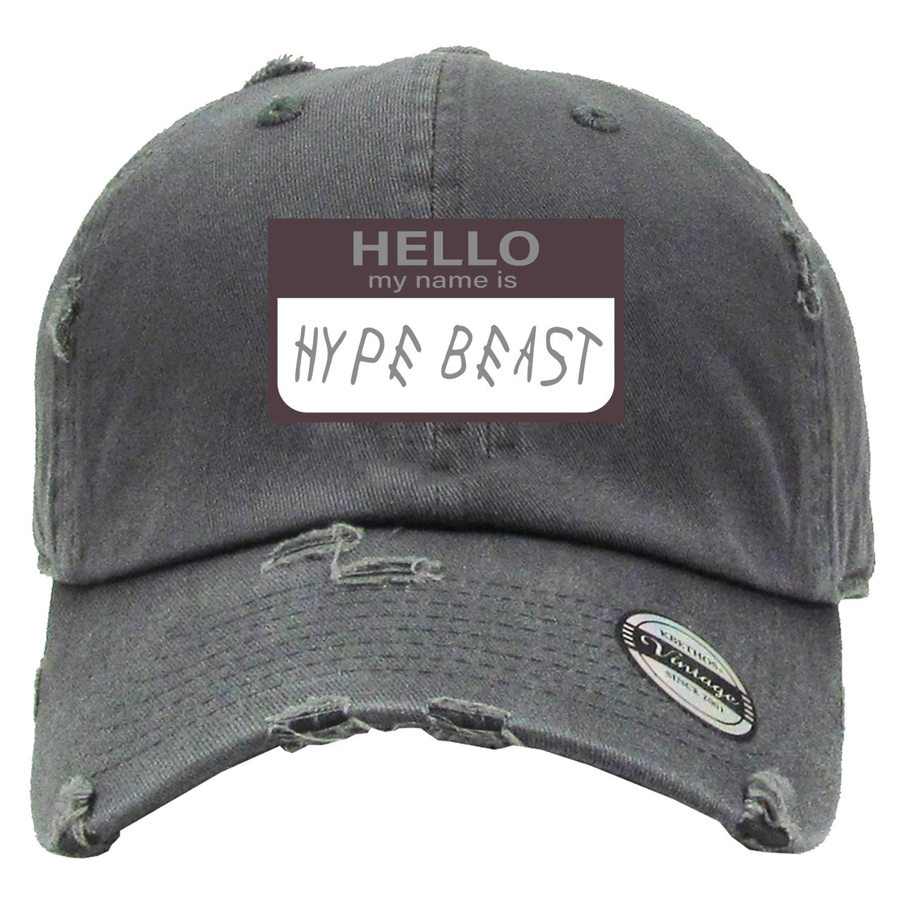 Geode 700s Distressed Dad Hat | Hello My Name Is Hype Beast Woe, Gray