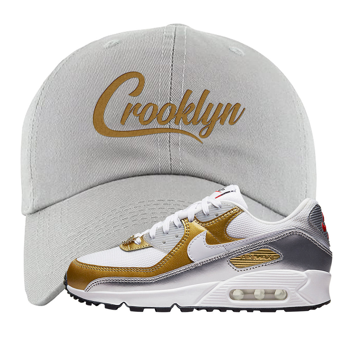 Gold Silver 90s Dad Hat | Crooklyn, Light Gray