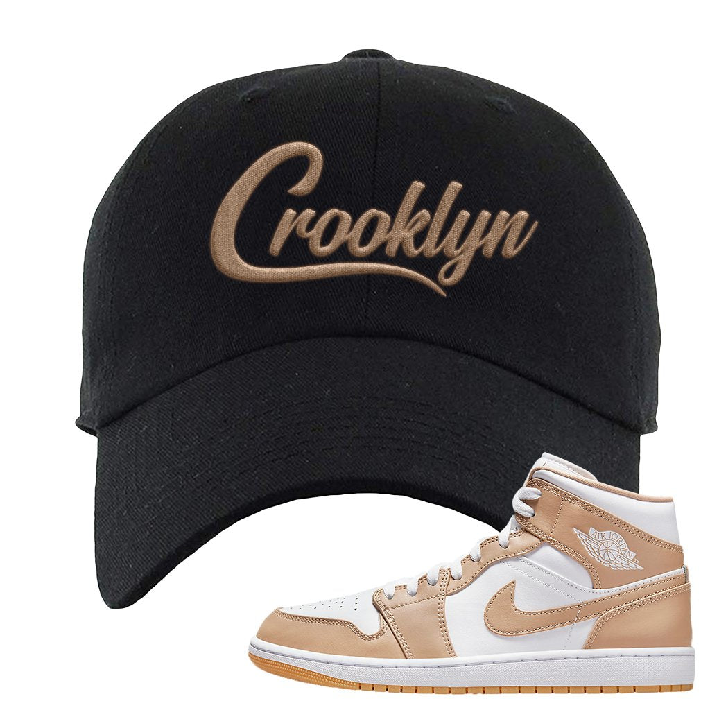 Air Jordan 1 Mid Tan Leather Dad Hat | Crooklyn, Black