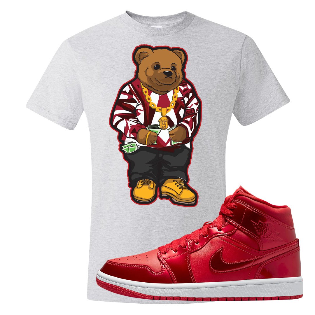 University Red Pomegranate Mid 1s T Shirt | Sweater Bear, Ash