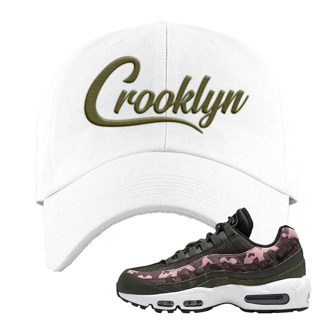 Olive Pink Camo 95s Dad Hat | Crooklyn, White