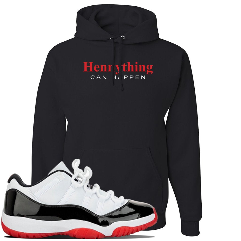 Jordan 11 Low White Black Red Sneaker Black Pullover Hoodie | Hoodie to match Nike Air Jordan 11 Low White Black Red Shoes | HennyThing Is Possible