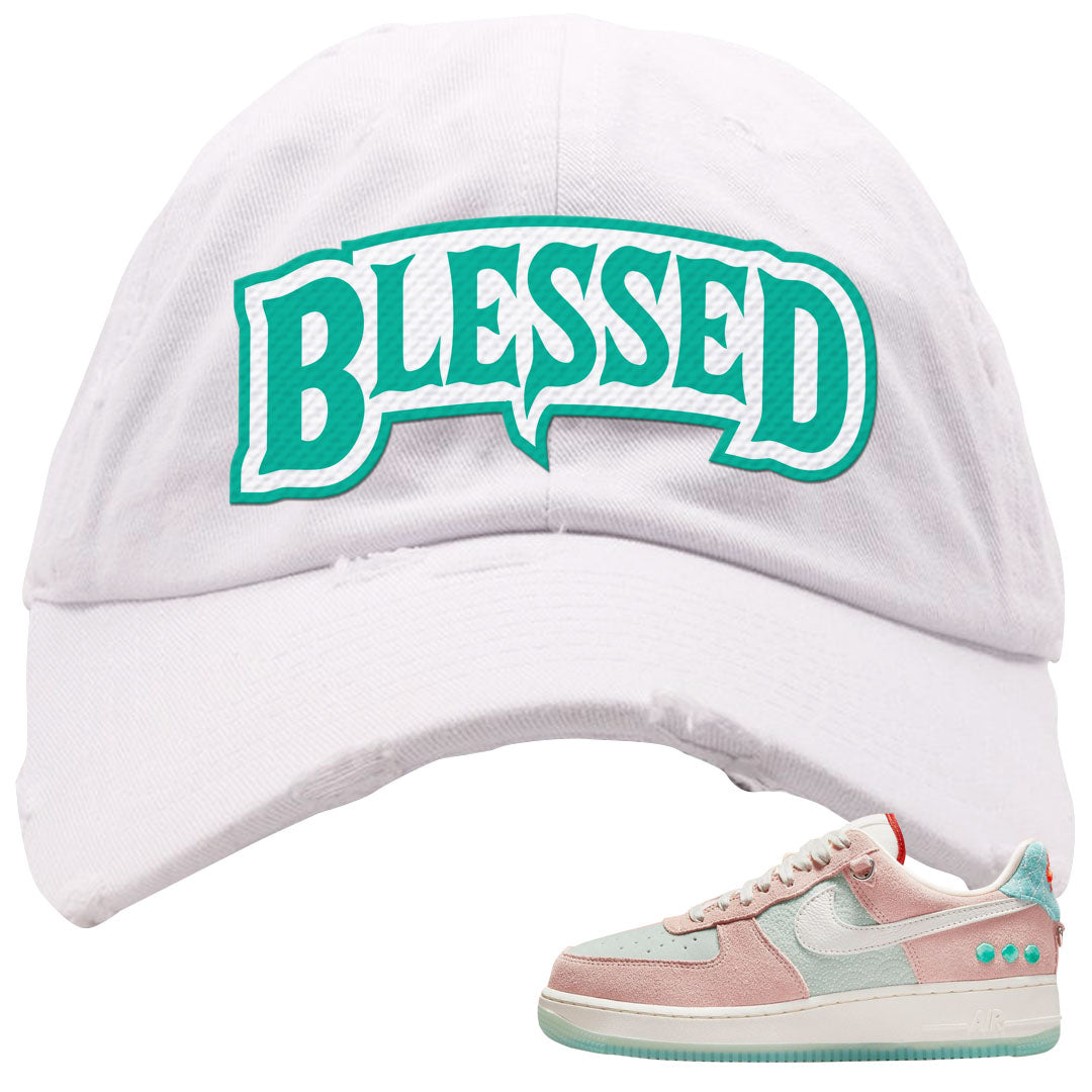 Shapeless AF 1s Distressed Dad Hat | Blessed Arch, White